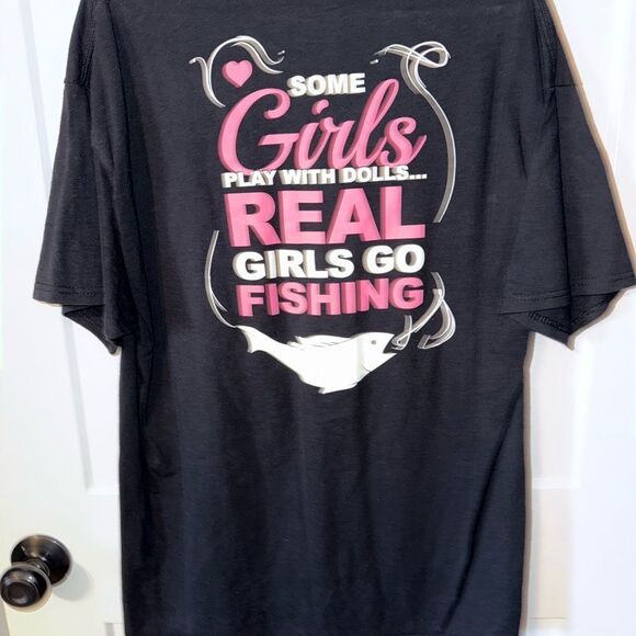 WOMENS Black Graphic FISHING T-Shirt - Picture 3 of 4
